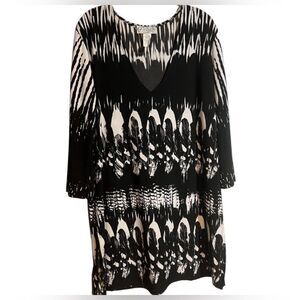 J Valdi black and white print maxi dress with sleeves size 1X